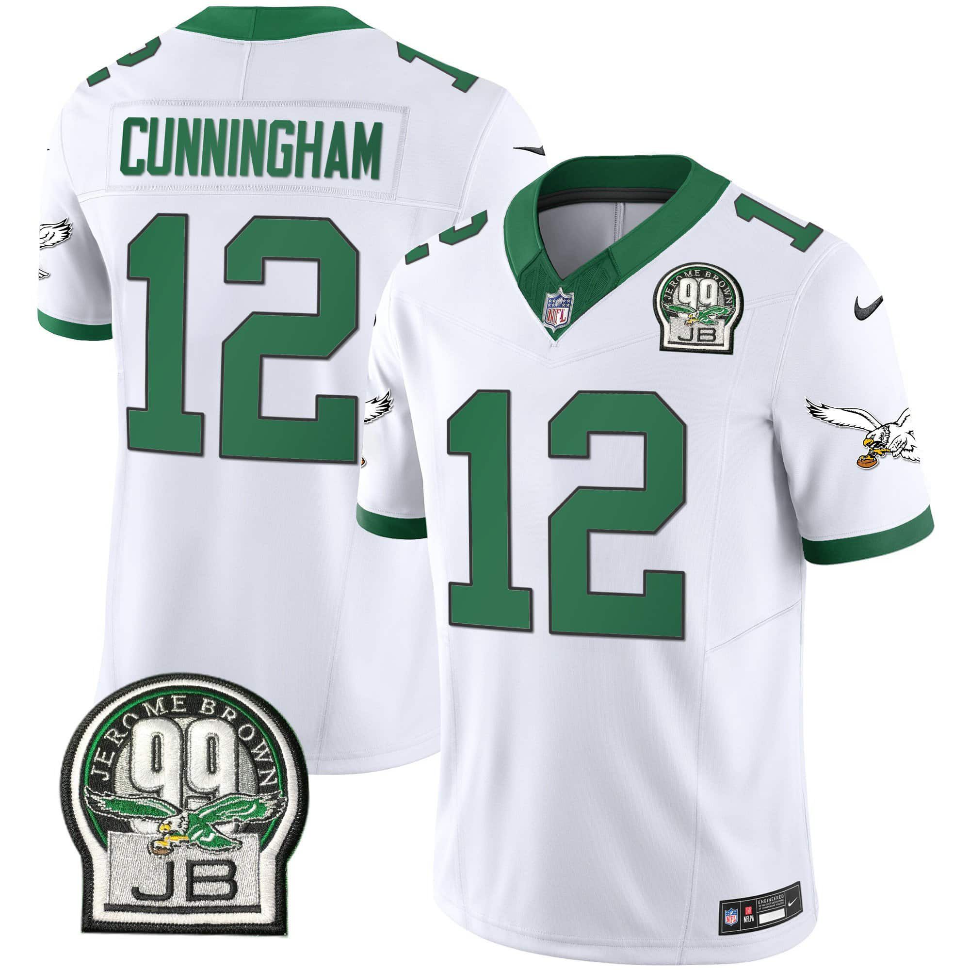 Men Philadelphia Eagles #12 Cunningham White 2024 Nike Jerome Brown Patch Alternate Limited NFL Jersey